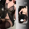 Lingerie sexy em um estilo puro e sedutor, camisola de tule com padrão de borboletas para mulheres, quente e transparente, uniforme sem costas, conjunto de cinta-liga sedutor