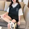 Camiseta de Manga Corta para Mujer, Cuello Polo Elegante, Corte Holgado, Nuevo Estilo 2025, Top Falso de Dos Piezas, Ropa de Verano, Hombros Descubiertos, Alta Elasticidad