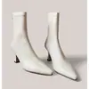 Botines de tacón alto con punta fina de piel genuina para mujer, nuevo estilo otoño e invierno 2026, elegantes botines ajustados elásticos de tacón fino que no cansan los pies