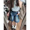 Calça Jeans Vintage Spice Girls Cinco Pontos Shorts Jeans Feminino Verão 2025 Cintura Baixa Design Solto Senso de Estilo Calça Reta Wide-leg Comprimento Médio