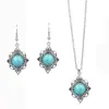 Moda Transfronteriza Personalidad Sencilla Temperamento Retro Bohemio Estilo Étnico Geométrico Turquesa Conjunto de Pendientes y Collar