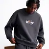 Sudadera de Algodón Pesado para Parejas, Corte Holgado, Cuello Redondo, Sin Capucha, Pulóver, Versátil, Cálida, Prenda Superior Estampada para Otoño e Invierno
