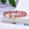 Pulsera de cristal rosa natural, estilo mujer, pulsera de cristal de fresa, hecha a mano original, estilo chino nuevo, diseño de lujo ligero, producto auténtico