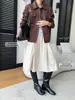 Nova Coleção de Outono SINAN: Estilo Comute, Simples, Cintura Elástica, Cintura Alta, Patchwork, Linha A, Saia de Veludo Cotelê SN9411