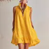 Vestido sin mangas de doble bolsillo con cremallera, cuello en V y falda de línea A con volantes para mujer, nuevo estilo Primavera/Verano de Comercio Exterior Europeo y Americano 2026