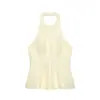 Para Comércio Exterior Transfronteiriço Europeu e Americano Roupas Femininas Aliexpress Venda Quente Verão Sexy Versátil Gola Halter Afunilamento na Cintura Blusa Regata com Babado