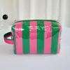 Bolsa de Cosméticos Rayada Brillante Macaron Bolsa de Almacenamiento Portátil de PVC Impermeable Bolsa de Tocador Portátil de Viaje para Mujer Gran Capacidad