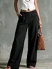 Pantalones Nuevos de Estilo Europeo y Americano para Mujer Primavera/Verano 2026 Amazon Color Sólido Algodón Lino Holgados Casual de Pierna Ancha para Mujer