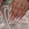Explosiones Transfronterizas Europeas y Americanas Usar Armadura Largo Piezas de Manicura Francesa Hechas a Mano Pedrería Degradado Parche de Uña Postiza Removible