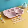 Juego de Seis Piezas de Vajilla de Paja de Trigo Creativo para el Hogar Estudiante Plato Dividido para la Cena Tazón de Sopa Taza Juego de Cuchara Venta al por Mayor