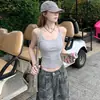 Camisola sin espalda con forma de I para mujer, estilo verano con almohadillas extraíbles en el pecho, corte ajustado, estilo deseo puro, adecuada para usar en capas o sola