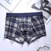 Roupa Íntima Masculina Algodão Preto Boxer Cintura Média Respirável Tamanho Plus Loose Xadrez Boxer Estampado