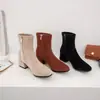 Botas Martin Femininas de Outono e Inverno com Bico Quadrado, Versáteis, Salto Médio, Botas Curtas, Solado de Borracha, Antiderrapante, Zíper Lateral, Salto Grosso, Leves