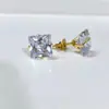 Pendientes de botón cuadrados de acero inoxidable con cuatro puntas de circonita de cristal más vendidos de Amazon, joyería de titanio de moda y versátil para perforaciones