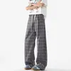 Pantalones de cuadros estilo americano Cleanfit para hombre y mujer, pantalones finos de cintura alta, fluidos, de pierna ancha, pantalones rectos holgados y casuales
