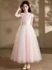 Vestido formal para meninas 2026 novo estilo rosa tule longo anfitriã simples Natal feriado apresentação roupa cross-border dropshipping