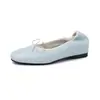 Zapatos planos de piel de oveja, cómodos zapatos de piel suave de un solo color, modelo nuevo, piel genuina por dentro y por fuera, punta redonda, estilo coreano, lazo, zapatos de un solo color bajos