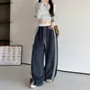 Pantalones deportivos de diseño retro a rayas para principios de otoño con paneles de color contrastante, pantalones de cintura alta de pierna curva, pantalones deportivos casuales holgados y versátiles de pierna ancha