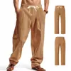Calça Masculina Casual de Linho Ampla, Tendência de Praia, Esportiva, Quatro Estações, Respirável - Importação Amazon Europa e América