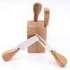 Set de Cuchillos para Queso de Acero Inoxidable y Madera de Acacia de Cuatro Piezas para Cortar Queso y Bocadillos, Cuchillo Cuadrado para el Hogar con Accesorio Magnético
