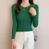 Top de capa base de punto para mujer, otoño e invierno, versátil, ropa interior elegante, suéter rosa, corte ajustado, cuello redondo, manga larga, talla única