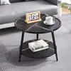Mesa redonda pequena para uso doméstico, mesa de centro para sala de estar, mesa lateral de camada dupla, mesa de canto, mesa lateral móvel, mesa de chá para varanda, mesa com prateleira de armazenamento