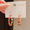 Pendientes Geométricos en Forma de C con Flor de Goteo de Aceite de Circonita, Recubiertos de Oro Real de 18K sobre Aguja de Plata, Pendientes de Lujo Ligero Retro de Nicho de Alta Gama