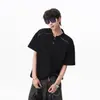 Camiseta Masculina de Verão Lisa Soltinha de Manga Curta Design Desconstruído Senso de Estilo Gola Meio Botão Casual Versátil Simples