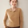 Suéter Gola Polo com Design Feminino de Gola Reversível, Suéter de Cashmere, Camisa Base Tricotada Macia Casual de Nicho para Outono e Inverno