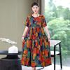Nuevo Estilo Estilo Extranjero Ropa de Madre de Mediana Edad Vestido de Seda de Algodón Bueno de Alta Gama Verano para Mujer Talla Grande Manga Corta Color con Bolsillo de Solapa Pantalones