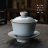 Tetera de Horno Ru, Tetera Xishi, Tazón de Tapa de Tres Piezas, Taza de Ceremonia de Horno Ru, Tetera Individual, Esmalte de Agrietamiento, Taza de Porcelana que Puede Envejecer, Juego de Filtro de Té