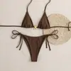 2026 Nuevo Bikini Europeo y Americano Amazon Color Sólido Tirante Triangular Sexy de Dos Piezas Traje de Baño Bikini para Mujeres