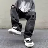 Pantalones vaqueros rasgados con lavado rap para hombre, estilo americano, marca de moda de calle alta, hip hop, pantalones rectos ajustados de verano finos