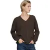 Suéter de punto de marca de moda de comercio exterior transfronterizo de Amazon MAX original con cuello en V de color sólido color dopamina de cuello redondo para mujer