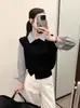 Novo suéter feminino estilo coreano, falso two-piece, com barra listrada e design abotoado, blusa de tricô simples e elegante para mulheres