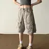 Shorts casuales de verano estilo americano para calle, holgados de pierna recta hasta la rodilla, shorts cargo retro lavados de moda con bolsillos grandes para hombres y mujeres