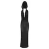 Oferta Especial A483Ds Exportación Europea y Americana Verano Nuevo Color Sólido Sin Mangas Con Capucha Escote Oscilante Sexy Ajustado Largo Vestido