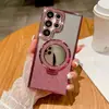 Funda de teléfono con soporte de espejo magnético adecuada para Samsung S26U con purpurina, Nueva S25P Borde galvanizado Diamante A57 A34 Cubierta protectora