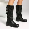 Botas de caballero de caña alta para otoño e invierno, Botas de cuero de talla extragrande europeas y americanas, Punta redonda, Suela gruesa, Plataforma impermeable, Tacón cuadrado, Zapatos de mujer transfronterizos, Talla 46