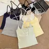Nuevo Estilo Primavera y Verano Algodón Puro Estilo Chica Caliente Top sin Espalda con Corte Cruzado y Ribete de Encaje con Almohadillas en el Pecho y Camisola