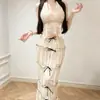 Atuendo para Vacaciones en la Playa en Tailandia para Mujeres, Bikini de Tirantes Espalda Descubierta Puro y Sexy, Vestido Largo Adelgazante que Ceñe la Cintura para Mujeres