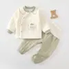 Conjunto de dos piezas para bebé para otoño e invierno, ropa interior acolchada de algodón clase A cálida para niños y niñas, cintura alta para protección de la barriga, fácil de poner y quitar