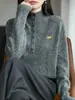 Suéter con Cuello Alto de Piel de Mapache Floral con Bordado de Calabaza Pequeña, Tejido Suave y Divertido Otoño/Invierno, Venta al por Mayor Directamente del Fabricante