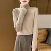 Camiseta Básica de Manga Larga de Punto para Mujer, Color Sólido, Cuello Alto, Forro Polar, Otoño e Invierno, Ajuste Ceñido, Cálida, Amigable con la Piel