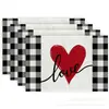 Nuevo mantel individual de lino estampado para el Día de San Valentín Amazon transfronterizo amor festivo restaurante occidental aislamiento térmico antiadherente mantel de mesa