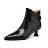 Botas Curtas de Couro Macio Estilo Francês com Bico Fino para Mulheres, Salto Baixo Kitten Heel com Corte em V Emagrecedor, Novo Estilo Primavera e Outono 2026, Botas de Cano Curto que Fazem os Pés Parecerem Menores