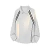 Otoño 2026 Nueva Camiseta Fresca de Estilo Americano de Marca de Moda con Parches Rayas Mangas Largas Hombro Normal de Peso Pesado y Cuello de Solapa Casual