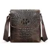 Bolsa de Ombro Masculina com Aba em Couro Genuíno Padrão Crocodilo Bolsa Transversal de Couro Bolsa Transversal de Couro de Vaca de Primeira Camada