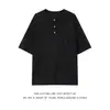 Jiangfu Comércio Exterior Gola Henley Malha Canelada Manga Curta Masculina Verão Linho Casual Texturizado Estilo Americano Cor Café Camiseta