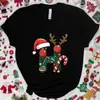 Camiseta Navideña para Mujer con Gráfico de Letra A-Z, Estampado de Letra de Papá Noel, Top Casual para Fiesta Navideña